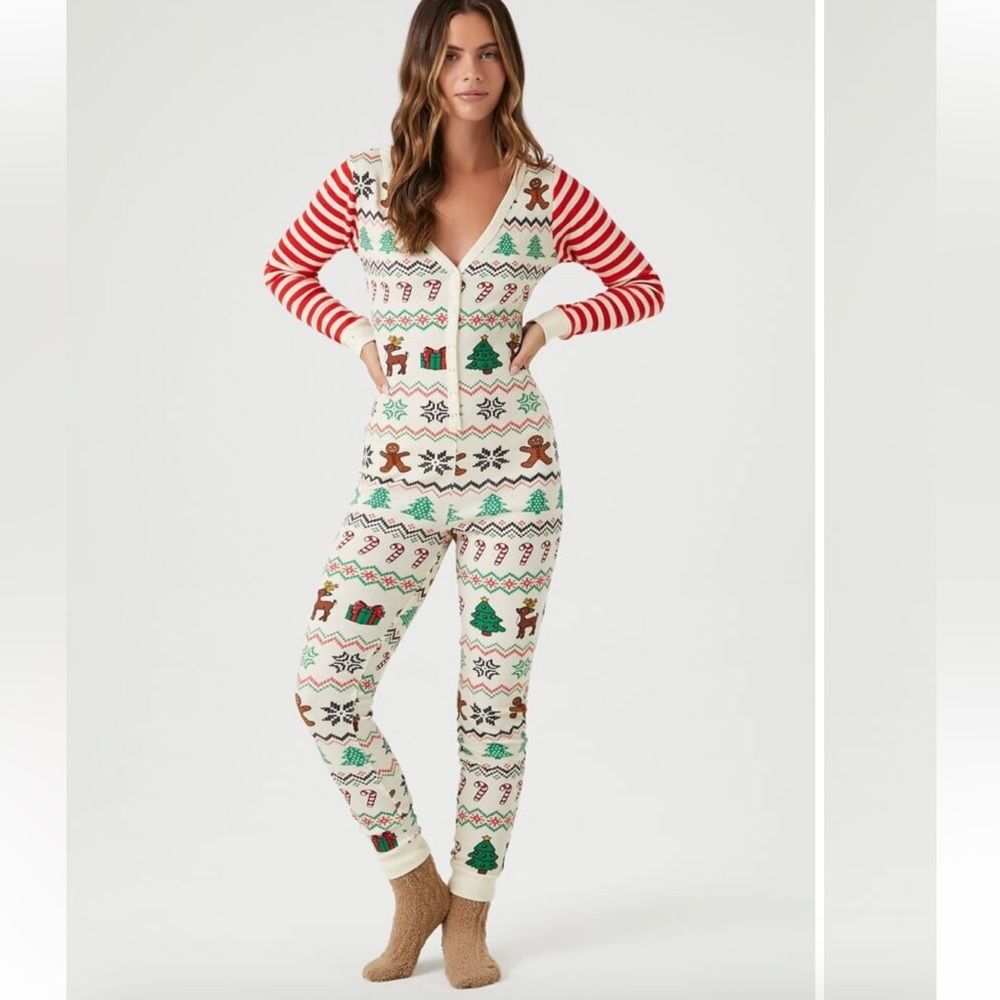 Christmas Print Pajama Jumpsuit